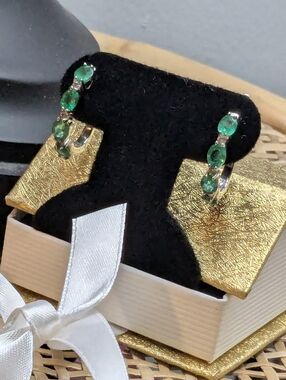 Natural Emeralds, 925 Hoop Earrings